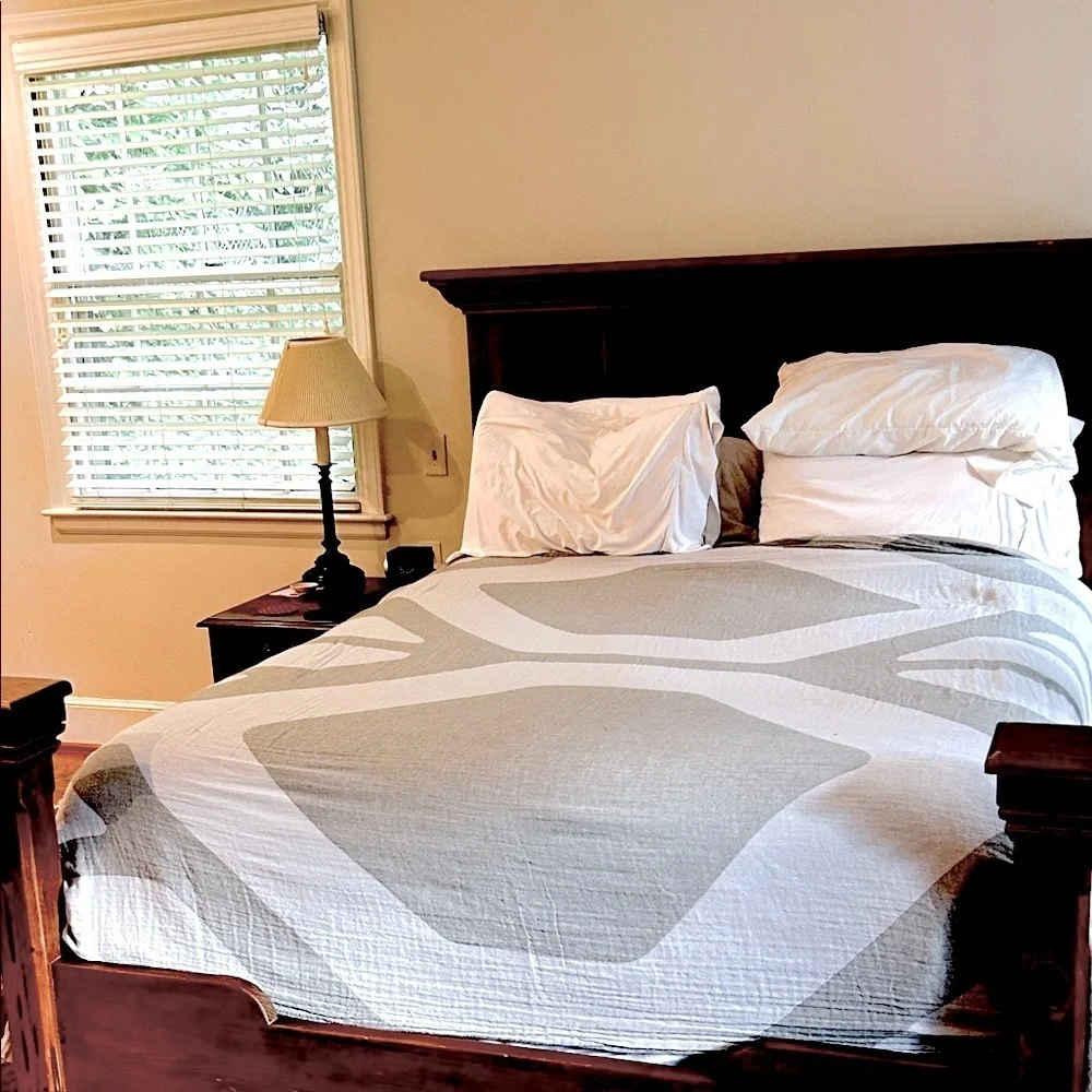 Olive Green + Cream Modern Honeycomb Blanket King Size Organic Cotton Sample